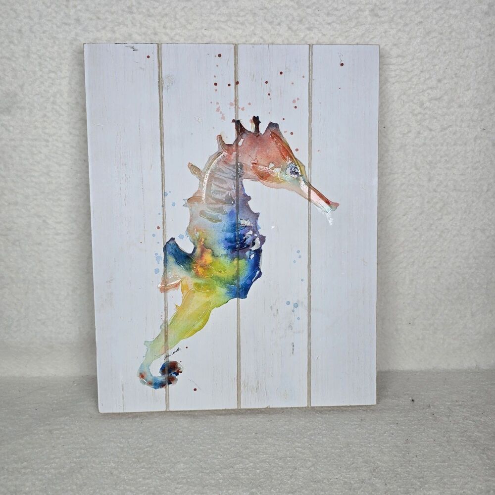 Hobby Lobby Colorful Seahorse Wood Block 11x14 Wall Art